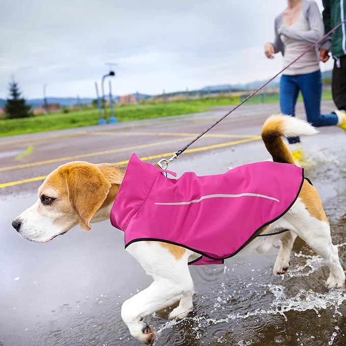 Mile High Life Dog Raincoat, Adjustable Waterproof Reflective Rain Jacket for Small Medium Large Dogs, Lightweight Breathable Pet Rain Coat with Leash Hole(Hot Pink,S Chest 22-25")