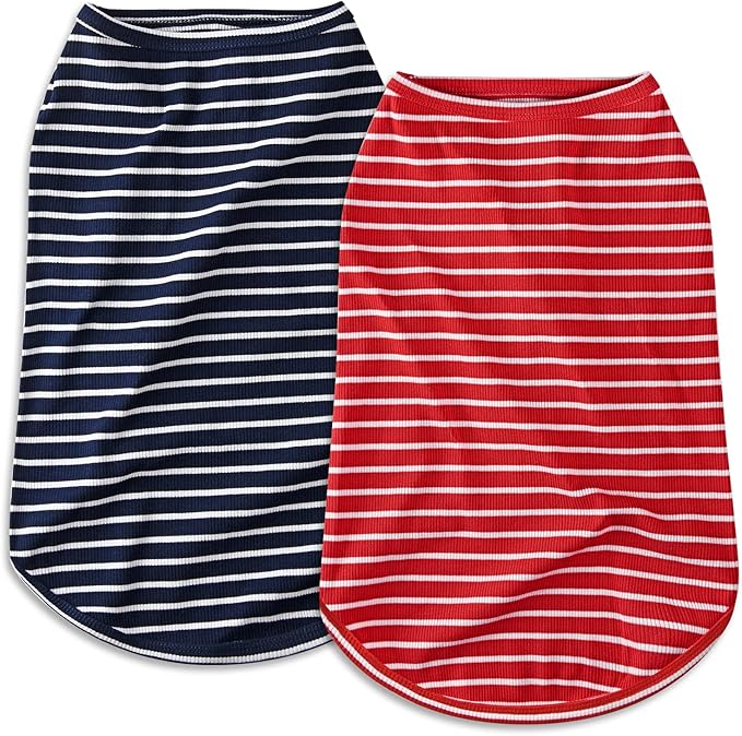 Koneseve Dog Shirt Vest Lightweight Stretchy Dog T-Shirts Soft Cool Sleeveless Stripe Vests Breathable Clothes for Puppy Kitty Cats Small Medium Large Dogs 2 Pack Red + Blue [L/Large]