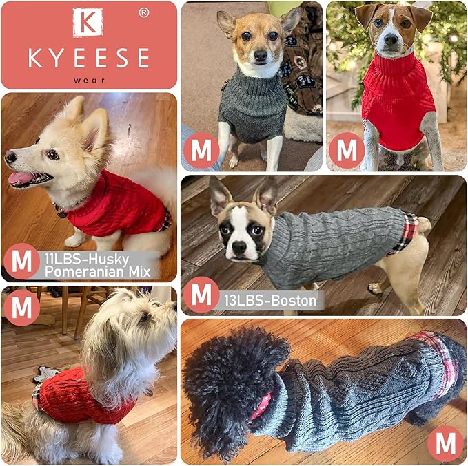 KYEESE Dog Sweaters with Leash Hole for Small Dogs Navy Blue Dog Turtleneck Sweater Pullover Knitwear with Gingham Warm Pet Sweater (Medium (Pack of 1))