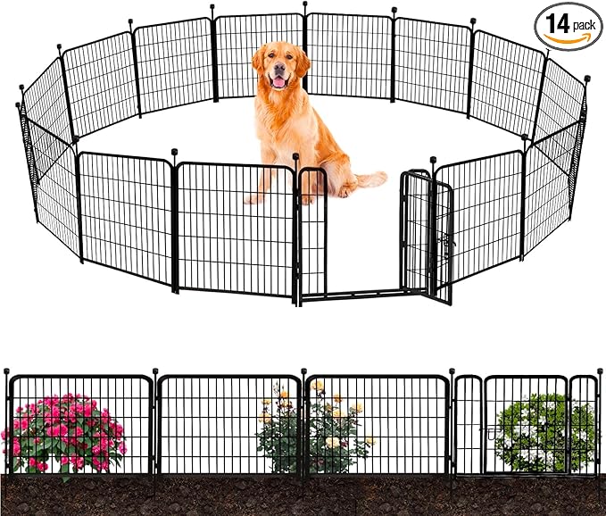 ADAVIN 24 in(H) Garden Fence with Low Threshold Door,14 Panels Total 34.5 Ft(L) Dog Fence Outdoor for Yard, Animal Barrier Fence, Outdoor or Indoor Modular Fencing, Garden Fence Border
