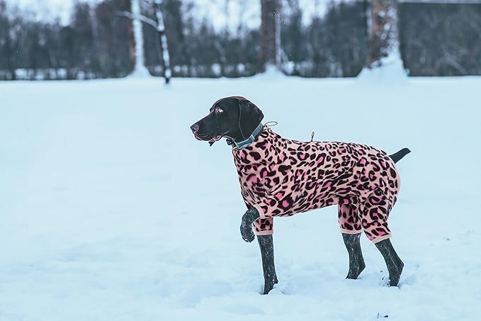 ROZKITCH Dog Fleece PJS with Sleeves, Pet Windproof Warm Cold Weather Jacket Vest with Luminous Zipper, Jumpsuit Apparel Outfit Clothes for Small Medium Large Dog L-Pink S