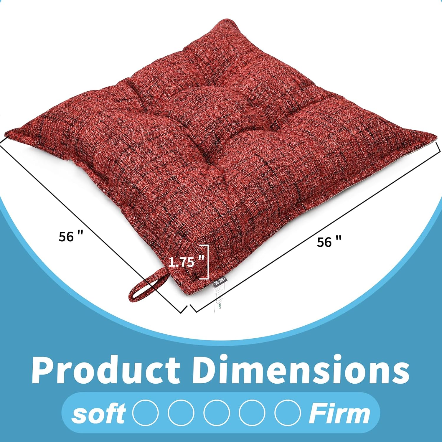 SINSOSSO Large Floor Pillows 22", Thickened Bite-Size Memory Foam Square Non-Slip Cushions for Office Back Support/Yoga/Chair Seat, Fashionable Color-Blocked Fabric & Washable, Red, 2 PCS