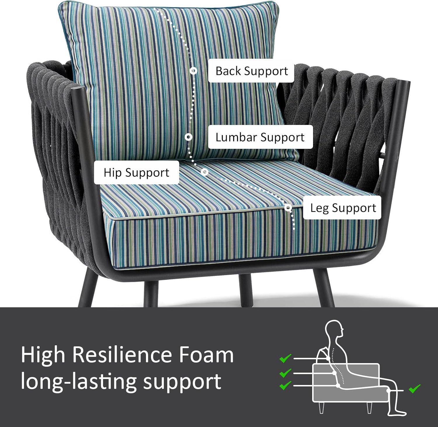 Sunbrella Outdoor Patio Chair Cushions Set, 24" x 24", Set of 2, Water-Repellent, Fade Resistant, Deep Seat Cushion for Backyard, Couch, Sofa and Patio Furniture, Swell Turquoise