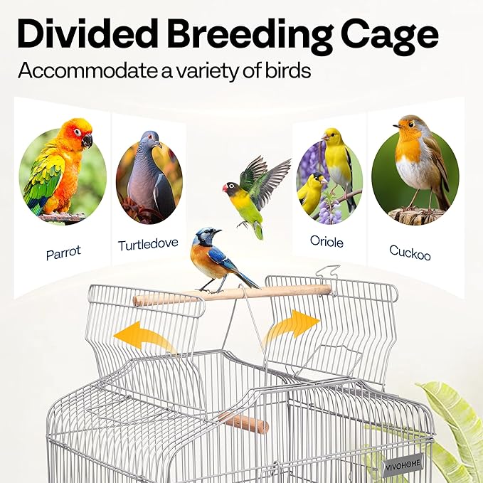 VIVOHOME 64 Inch Bird Cage with Play Top and Rolling Stand for Parrots Conures Lovebird Cockatiel Parakeets Gray