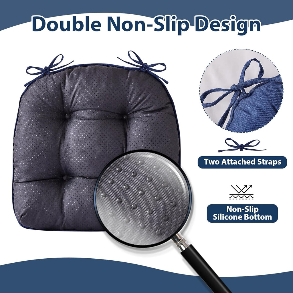Chair Cushions for Dining Chairs, Seat Cushions for Kitchen Chairs, Indoor Seat Cushions with Ties, Tufted Foam Chair Pads, Non Slip Chair Cushions Set of 6, 15.5" x 15.5" x 4", Navy Blue