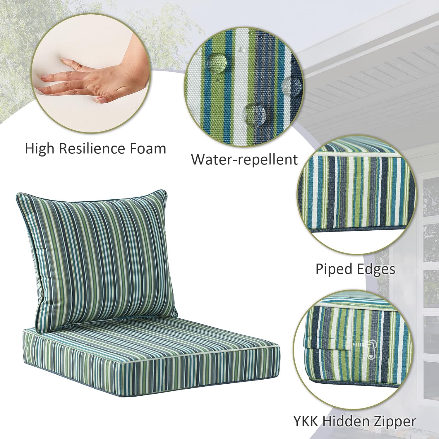 Sunbrella Outdoor Patio Chair Cushions Set, 24" x 24", Set of 2, Water-Repellent, Fade Resistant, Deep Seat Cushion for Backyard, Couch, Sofa and Patio Furniture, Troupe Caribbean