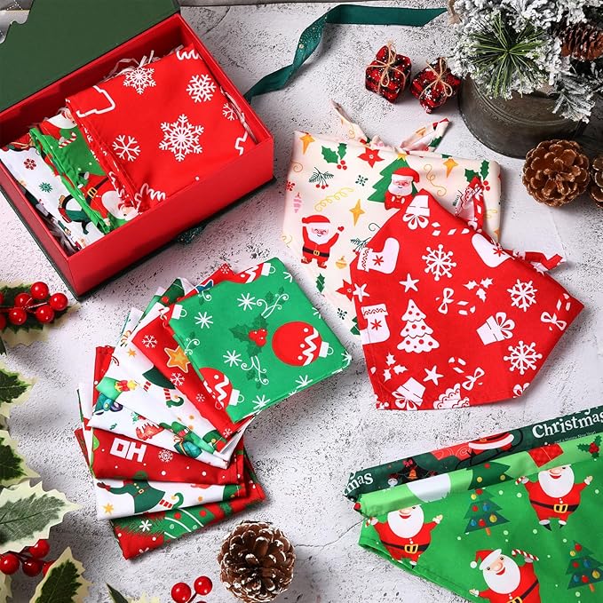 Abbylike 100 Pieces Christmas Dog Bandanas Bulk Xmas Bandanas for Dogs Triangle Kerchief Set Bibs Scarf with Christmas Patterns for Pets Costume Accessories Decoration