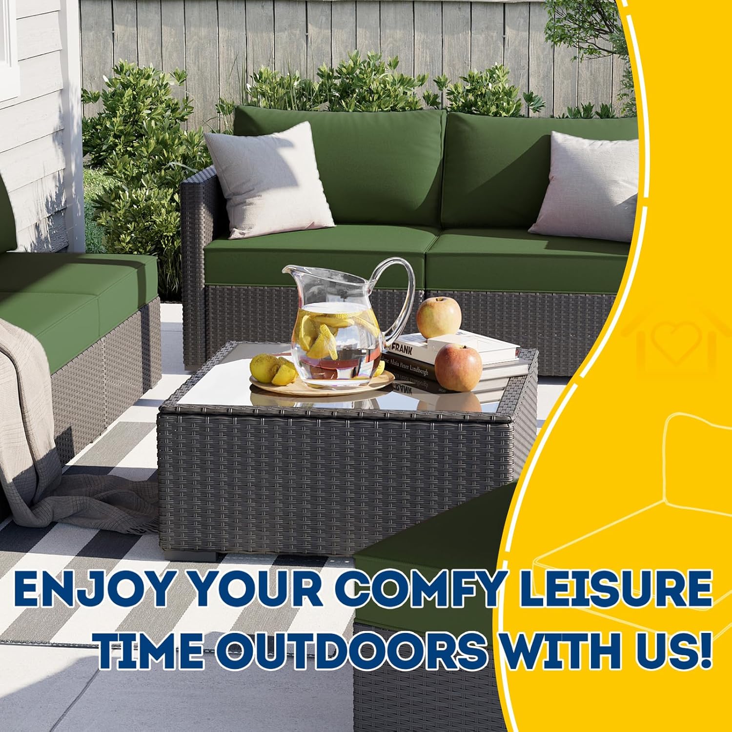 AAAAAcessories Outdoor Deep Seat Cushions, Waterproof, Fade-Resistant Patio Furniture Replacement Cushions, 25.5" x 25.5" x 5" + 25.5" x 13.5", Dark Moss Green