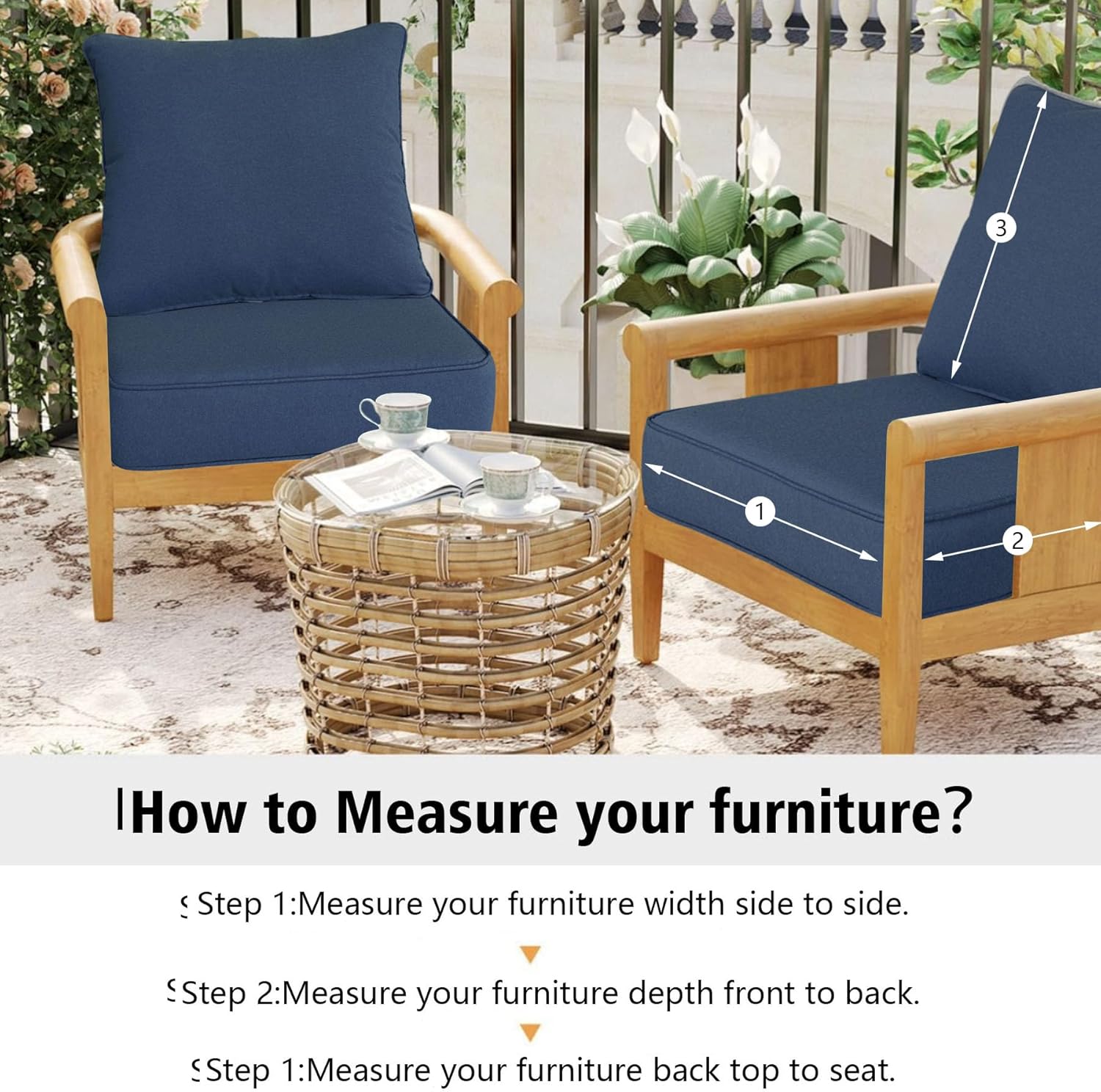 Outdoor 24x24 Inch Deep Seat Patio Cushion Set Outdoor Chair Cushions with Fade Resistant and Removable Cover for with Most Patio Furniture and homedepot Furniture Navy 2Sets