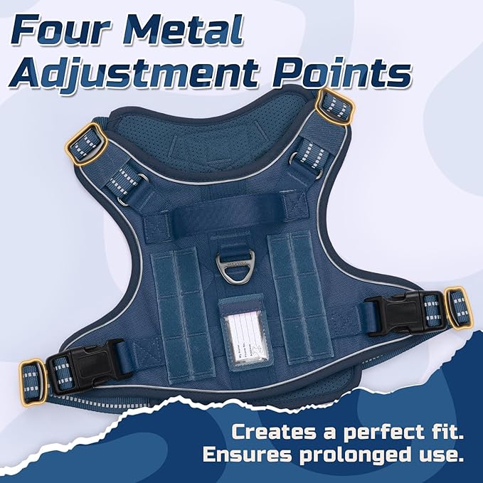 rabbitgoo Dog Harness No Pull, Military Dog Harness Medium Sized Dog with Handle & Molle, Easy Control Service Dog Vest Harness Training Walking, Adjustable Reflective Tactical Pet Harness, Blue, M