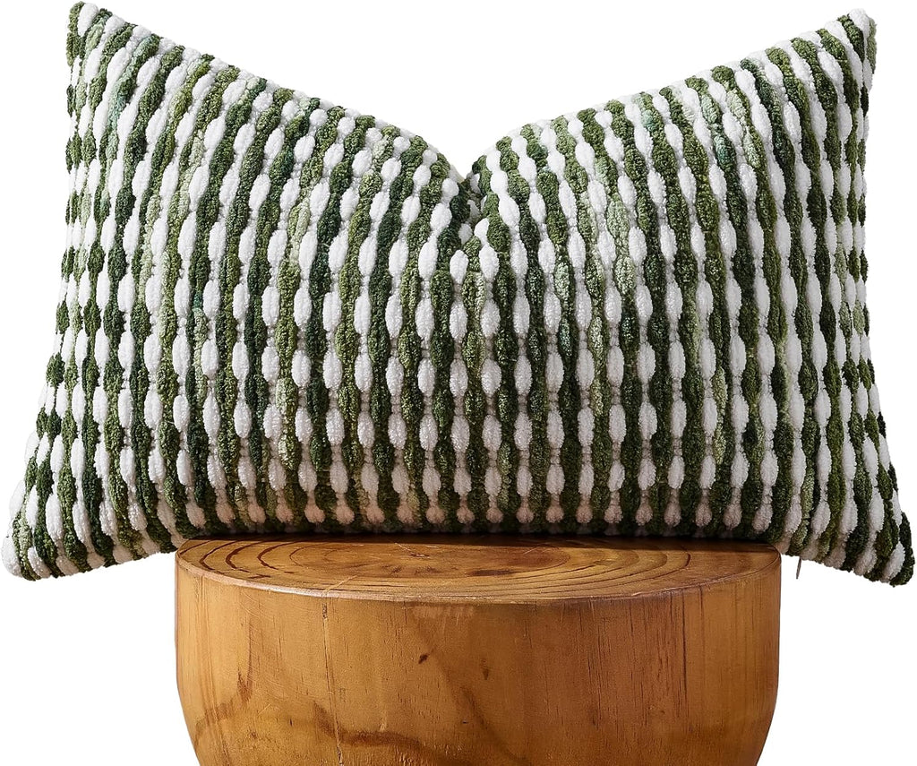 AmHoo Boho Chenille Pillow Cover Decorative Tufted Pillowcase for Couch Bed Sofa Bedroom Living Room Modern 12 x 20-Inch Sage Green