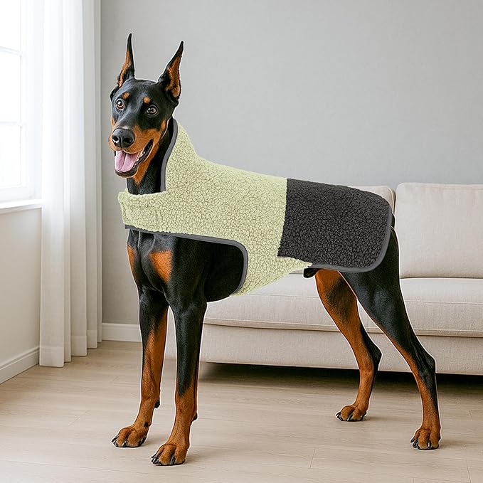 cyeollo Warm Dog Coat Sherpa Dog Winter Coat, Reversible Fleece Dogs Jackets Sweater Vest for Medium Large Dogs Male with Leash Hole, Soft Cold Weather Pet Clothes, Khaki XXL