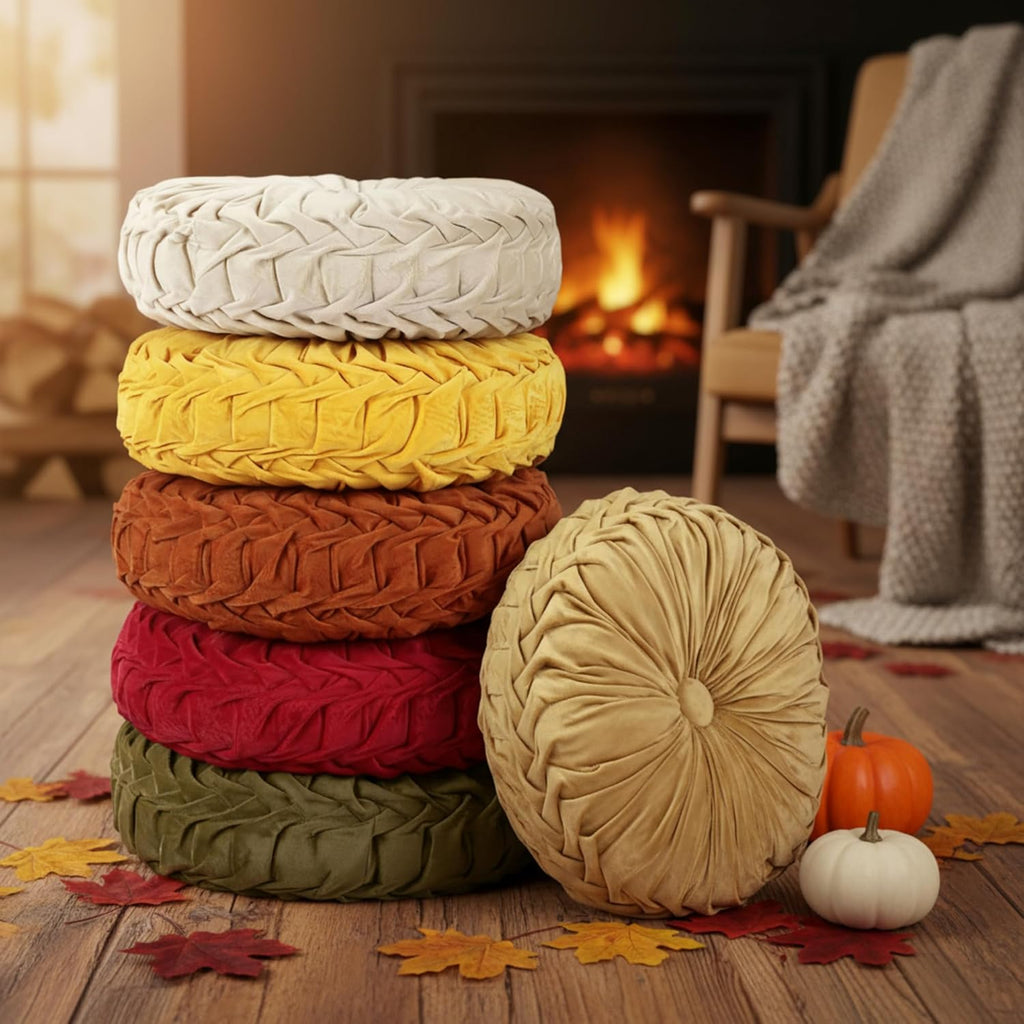 Yerliker 6 Pcs Floor Pillow Cushions 15inch Round Velvet Throw Pillows Colorful Flexible Cushions Alternative Pillows for Couch Chair Living Room Bedroom Home Office Decor(Fall Color)