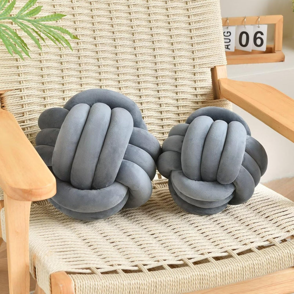 Decorative Throw Knot Pillow Ball for Home Chair Sofa Couch Bed Aesthetic Round Velvet Knotted Pillow Cushion (Dark Grey, 11 inches)