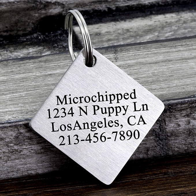 Ultra Joys Stainless Steel Pet ID Tags - Personalized Front and Back Engraving, Customized Dog and Cat Tags, Optional Engraved on Both Sides, Diamond Flower Silver Large
