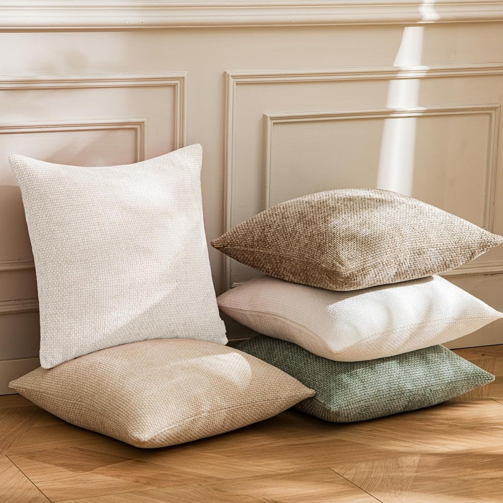 a moment Christmas White Chenille Throw Pillow Covers 18x18 Inch Pack of 2 Modern Decorative Throw Pillow Covers Farmhouse Cross Covers Home Decor for Sofa Bedroom Living Room