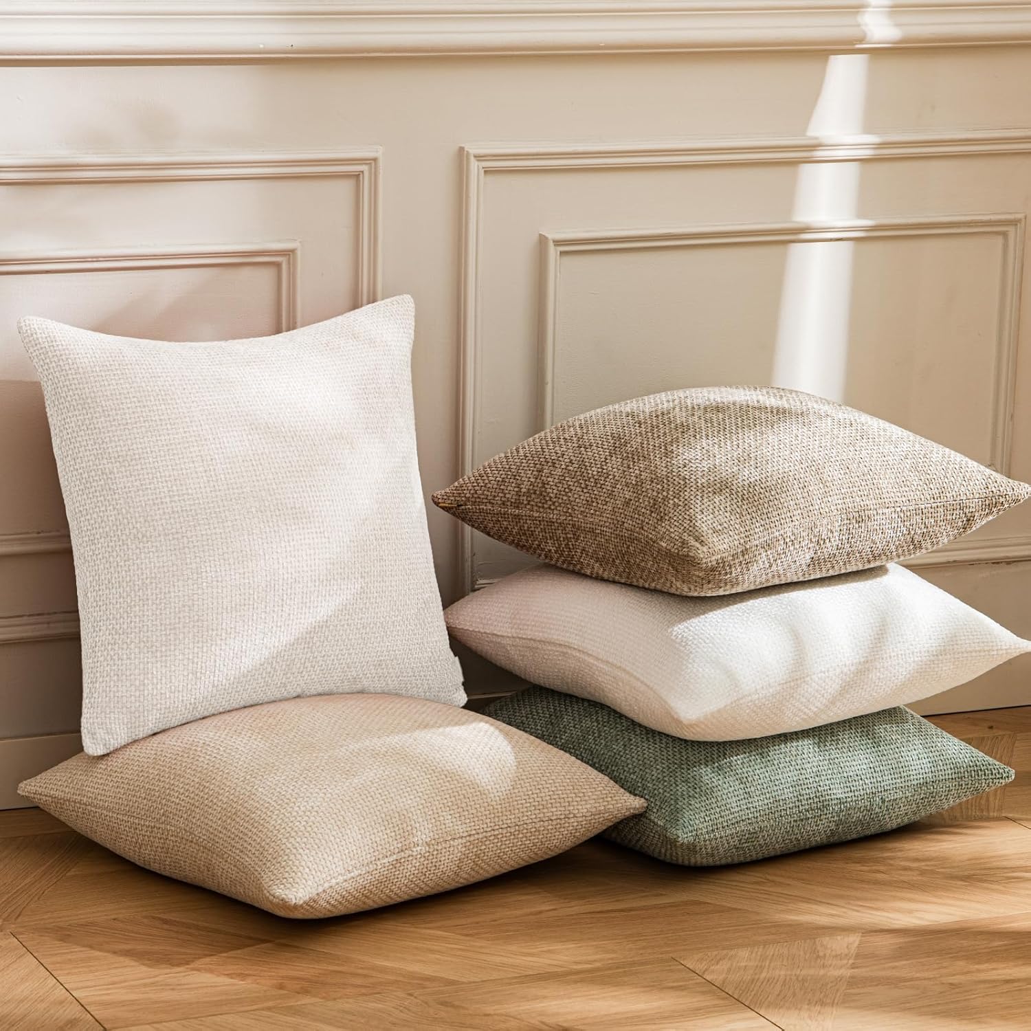 a moment Christmas White Chenille Throw Pillow Covers 18x18 Inch Pack of 2 Modern Decorative Throw Pillow Covers Farmhouse Cross Covers Home Decor for Sofa Bedroom Living Room