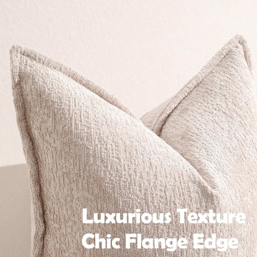 Pack of 2 Tan Decorative Throw Pillow Covers 18x18 Cozy Soft Chenille Accent Vintage Square Couch Pillow Covers for Home Decor Bed Sofa Living Room