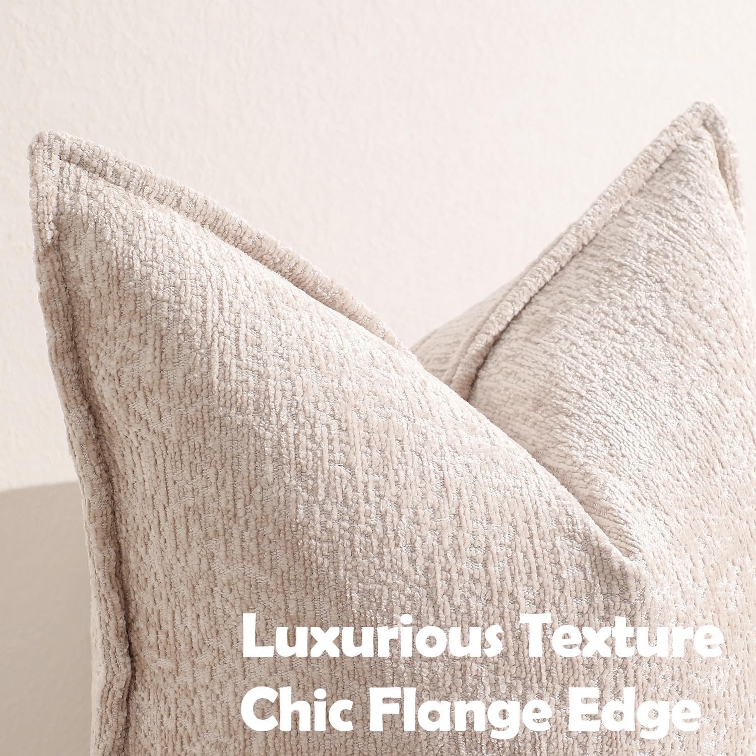 Pack of 2 Tan Decorative Throw Pillow Covers 18x18 Cozy Soft Chenille Accent Vintage Square Couch Pillow Covers for Home Decor Bed Sofa Living Room