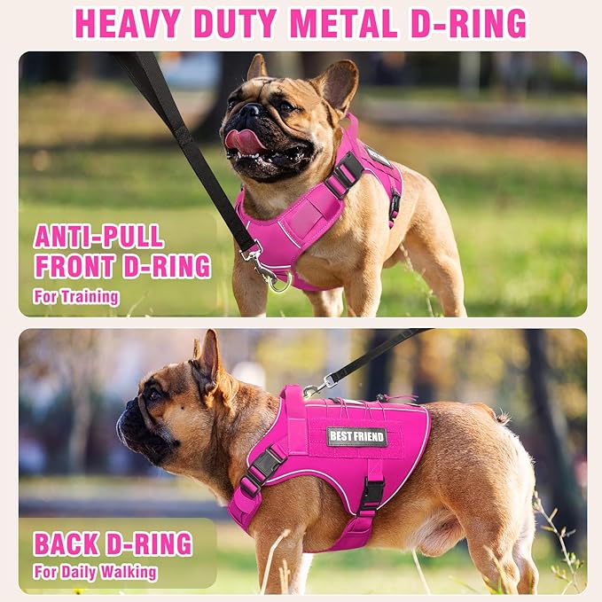 Tactical Dog Harness Medium Sized Dog,No Pull Military Dog Vest with Handle,Reflective Heavy Duty Pet Harness for Walking Hiking Training Pink M