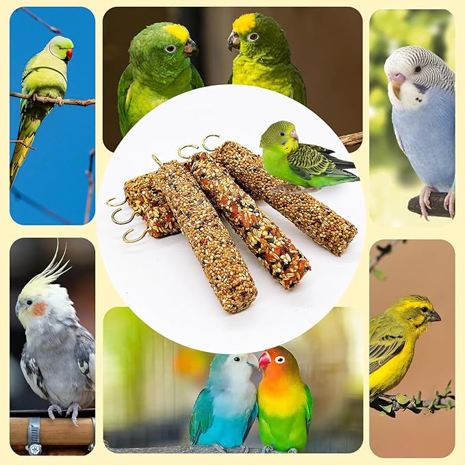 6PCS Parakeet Treat,Natural Parrots Treat Sticks,Vegetable & Grain Style Sticks,Bird Treats for Cockatiel Budgies Lovebirds Myna Canary Conure Finches