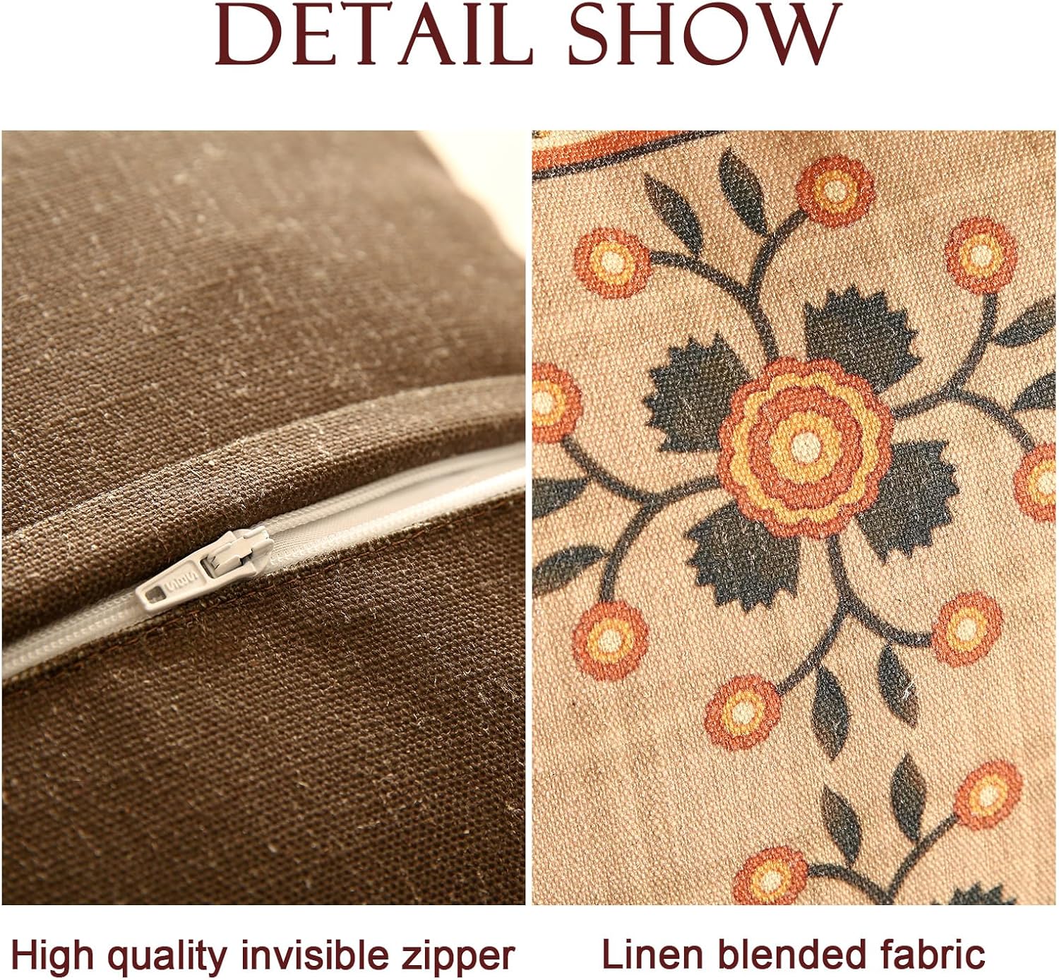 Brown Throw Pillow Covers Set of 2,Floral Farmhouse Linen Accent Pillows Cover for Couch Throw Pillows Case,Decorative Square Pillows for Couch Sofa Bed Chair Cushion Covers 18"x18"