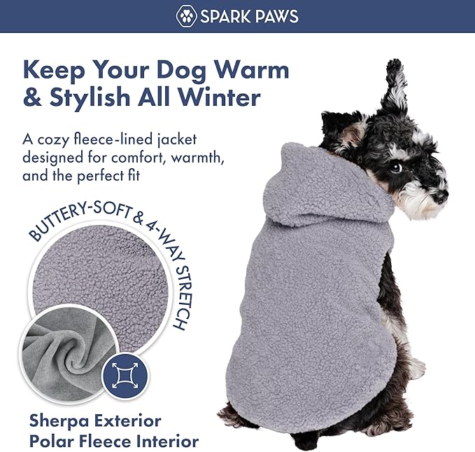 Spark Paws Teddy Dog Sweater, Sherpa Jacket Vest with Warm Fleece Lining, Winter Coat Suitable for Small Medium Large XL XXL Breeds - Grey - L