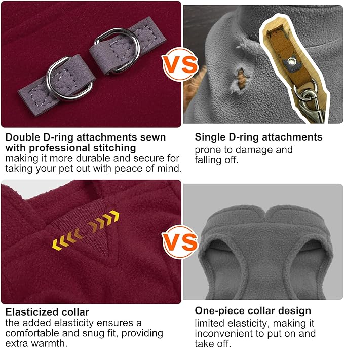 BEAUTYZOO Dog Fleece Vest Sweater Winter Jacket for Small and Medium Dogs with D-Ring Leash Cold Weather Coat Hoodie for XS S M Dogs Boy or Girls