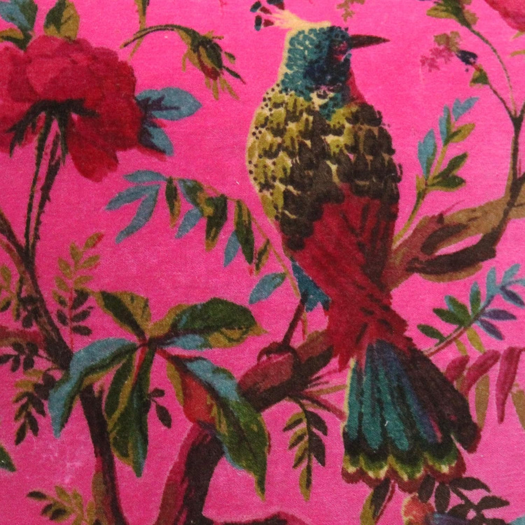 Eyes of India Velvet Floral Flower Bird Throw Pillow Sofa Cushion Cover Case Couch Colorful Boho Chic Bohemian Accent Indian Handmade (Pink, 16" x 16")