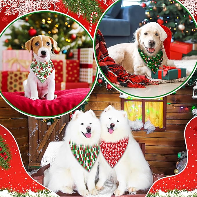 120 Pcs Christmas Dog Bandanas & Scarves - Bulk Adjustable Puppy Bandanas & Pet Handkerchiefs - Washable Holiday Scarf for Small to Large Dogs & Cats