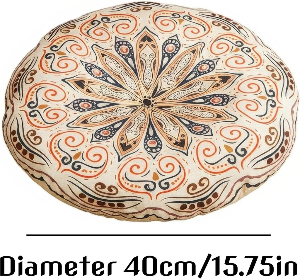 Mandala Round Floor Pillow - 16x16 inch Reversible Cotton Linen Meditation Cushion for Yoga, Balcony & Patio Decor (Floral Bloom)