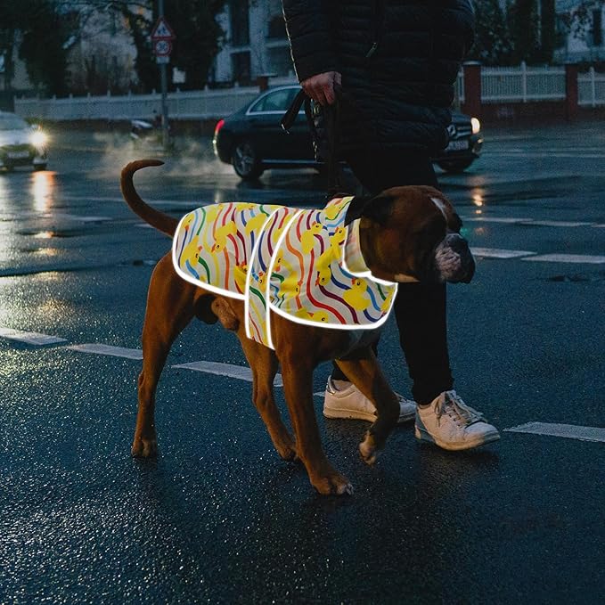 Dog Raincoat for Small Dogs Puppies Waterproof Hooded Rain Jacket with Reflective Strips Leash Hole & Poncho Adjustable Fit (Rainbow,S)