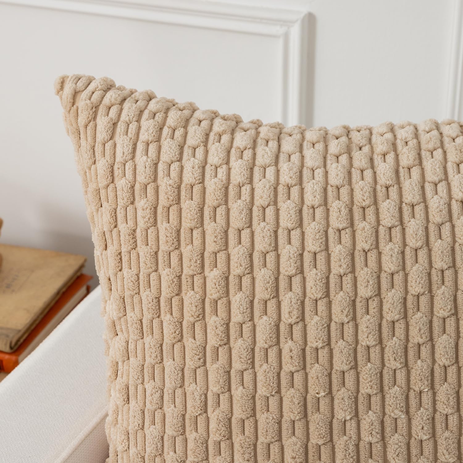 Kevin Textile 14x24 Inch Pillow Cover 1 Pack Boho Decorative Soft Striped Corduroy Lumbar Farmhouse Solid Color Accent Rectangle Cushion Case for Living Room Couch Sofa Bed, Beige