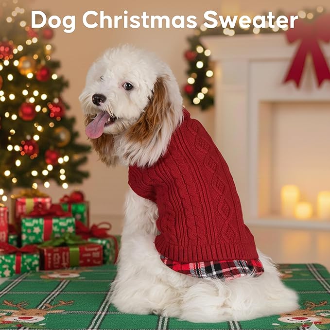 KYEESE Dog Sweater Soft Pullover Dog Sweaters for Small Dogs Girl Warm Turtleneck Small Dogs Sweater with Gingham Patchwork Stretchy Knitwear Cat Clothes Comfy Pet Coat for Fall Winter Cold Weather