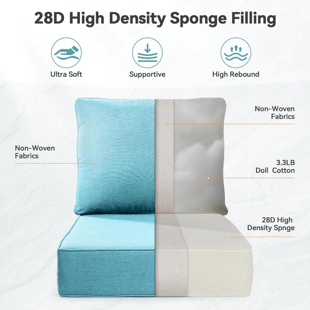 6" Thick Outdoor Cushions 22x24x6, 4-Set Deep Seat Patio Cushions with Removable Cover, Waterproof & Fade Resistant Replacement for Wicker Chair, Loveseat, Sofa - Teal