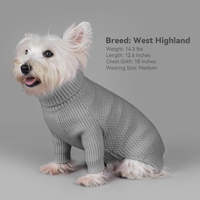 cyeollo Dog Sweater Warm Turtleneck Knitted Sweaters with Sleeve Winter Dog Clothes Sweaters for Dogs, Grey L
