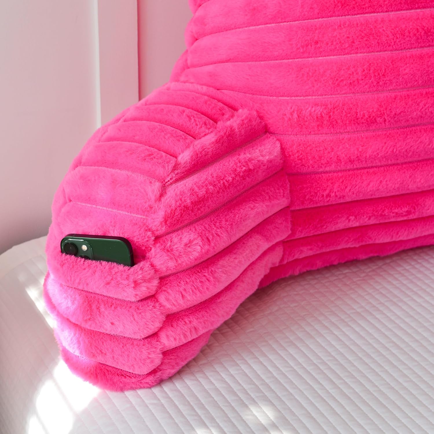 Yaoshuho Large Reading Pillow for Adults, Back Support Pillow for Sitting Up in Bed with Arms, Couch for Lounging Bedrest, Hot Pink