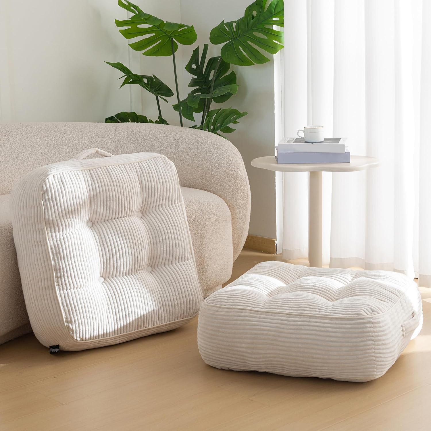 8" Washable Floor Pillow Cushion for Adults, Meditation Cushion Pillow, Large Square Floor Sitting, Removable Tufted Corduroy Cover, for Tatami Living Room or Yoga, 22x22 Inch, 2Pack, Machine Washable