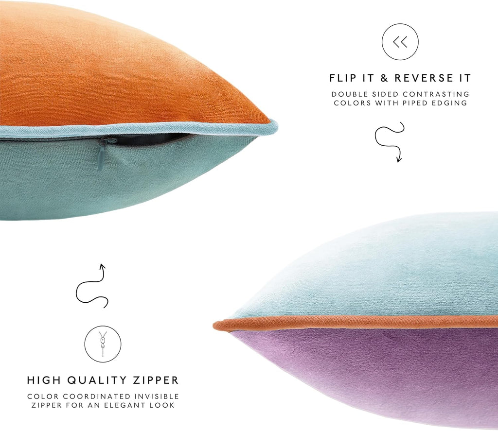 MONDAY MOOSE Decorative Throw Pillow Covers Cushion Cases, Set of 4 Soft Velvet Modern Double-Sided Designs, Mix and Match for Home Decor, Pillow Inserts Not Included (22x22 inch, Purple/Teal)