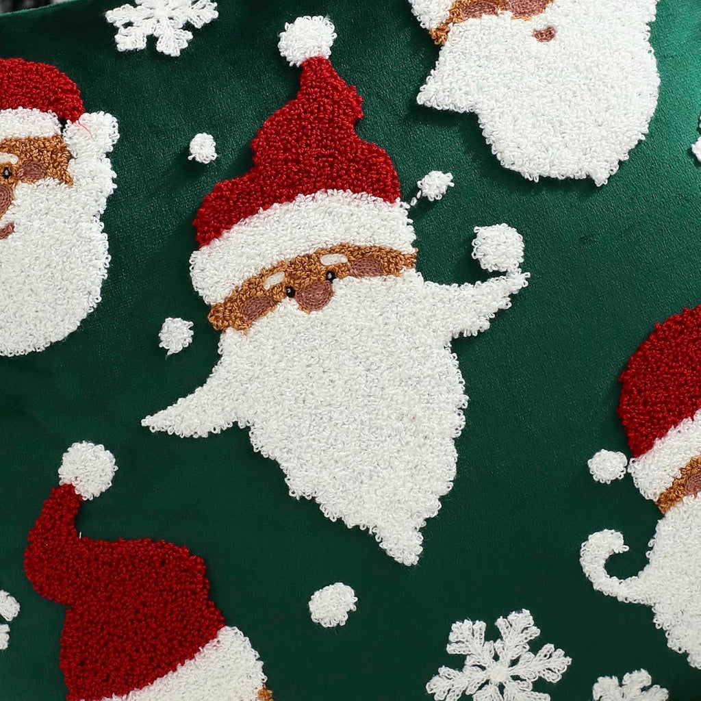 LUOYEHK Christmas Santa Claus Pillow Covers 18x18 Set of 2 Velvet Green Pillow Cases Winter Holiday Embroidered Cushion Covers for Couch Sofa Bed
