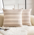 Decorative Boho Throw Pillow Covers, Farmhouse Textured Pillow Case, 18 x 18 Inch Set of 2, Chair Sofa Bedroom Living Room Home Decor Couch Cushion Case, Taupe and Beige Striped