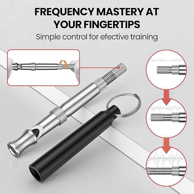 Ami's Delight Dog Whistle Set of 5 | 2PCS Premium Quality Adjustable Dog Whistles with 2 Black Lanyards and a Dog Clicker | Ultrasonic Dog Whistle to Stop Barking Neighbors Dog