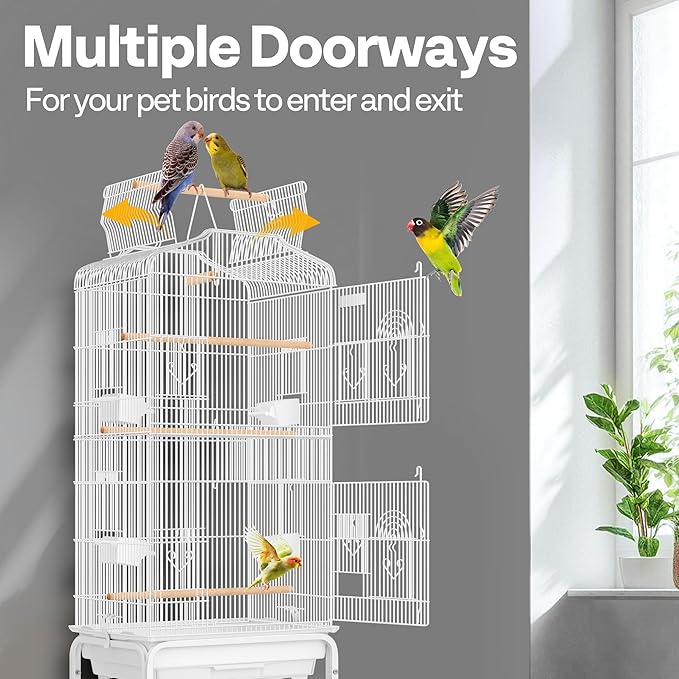 VIVOHOME 64 Inch Bird Cage with Play Top and Rolling Stand for Parrots Conures Lovebird Cockatiel Parakeets White