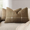 Foindtower Pack of 2 Decorative Faux Linen Jacquard Check Throw Pillow Covers Farmhouse Lumbar Cushion Cover with Grid Textured Accent Pillowcase for Couch Living Room Home Decor,12×20 Inch,Tan Khaki