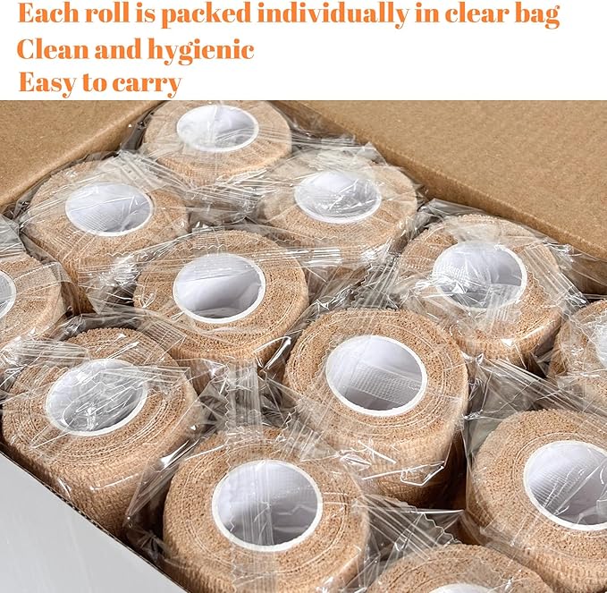 48 Rolls Self Adhesive Bandage Wrap, Vet Wrap 2 Inch for Horses Dogs Wounds Care, Self Sticking Elastic Bandage Wrap Tape for Wrist, Ankle, Sports, Tatto (Brown)