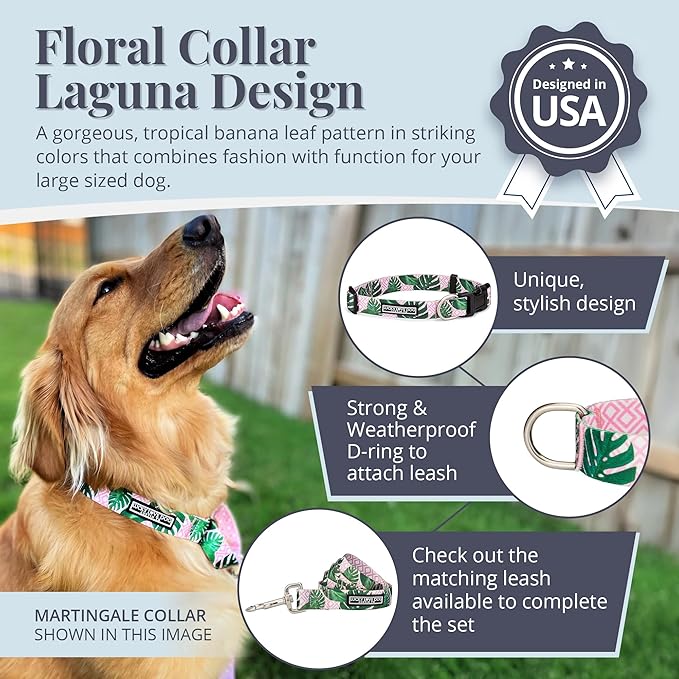 Lucky Love Dog - Adjustable Dog Collar with Easy Click Buckle for Small to Large Ones, Durable, & Comfortable for Male & Female Dogs, Pet Collar for Puppies & Adult Dogs - Laguna, Large
