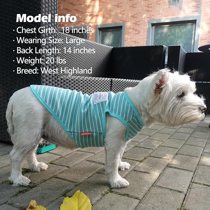 KYEESE 2Pack Dog Shirts Striped for Small Pups Soft Stretchy Pet Tee Lightweight Puppy Tank Top Sleeveless Canine Vest Breathable, X-Large, Rose Red+Blue