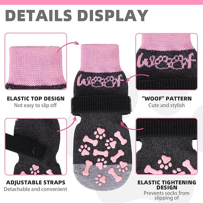 KOOLTAIL Dog Socks for Hot/Cold Pavement to Prevent Licking Paws,Dog Boots&Paw Protector for Hardwood Floors Anti Slip,Traction Control No Twist Grip Booties for Small Medium Large Senior Dogs SM