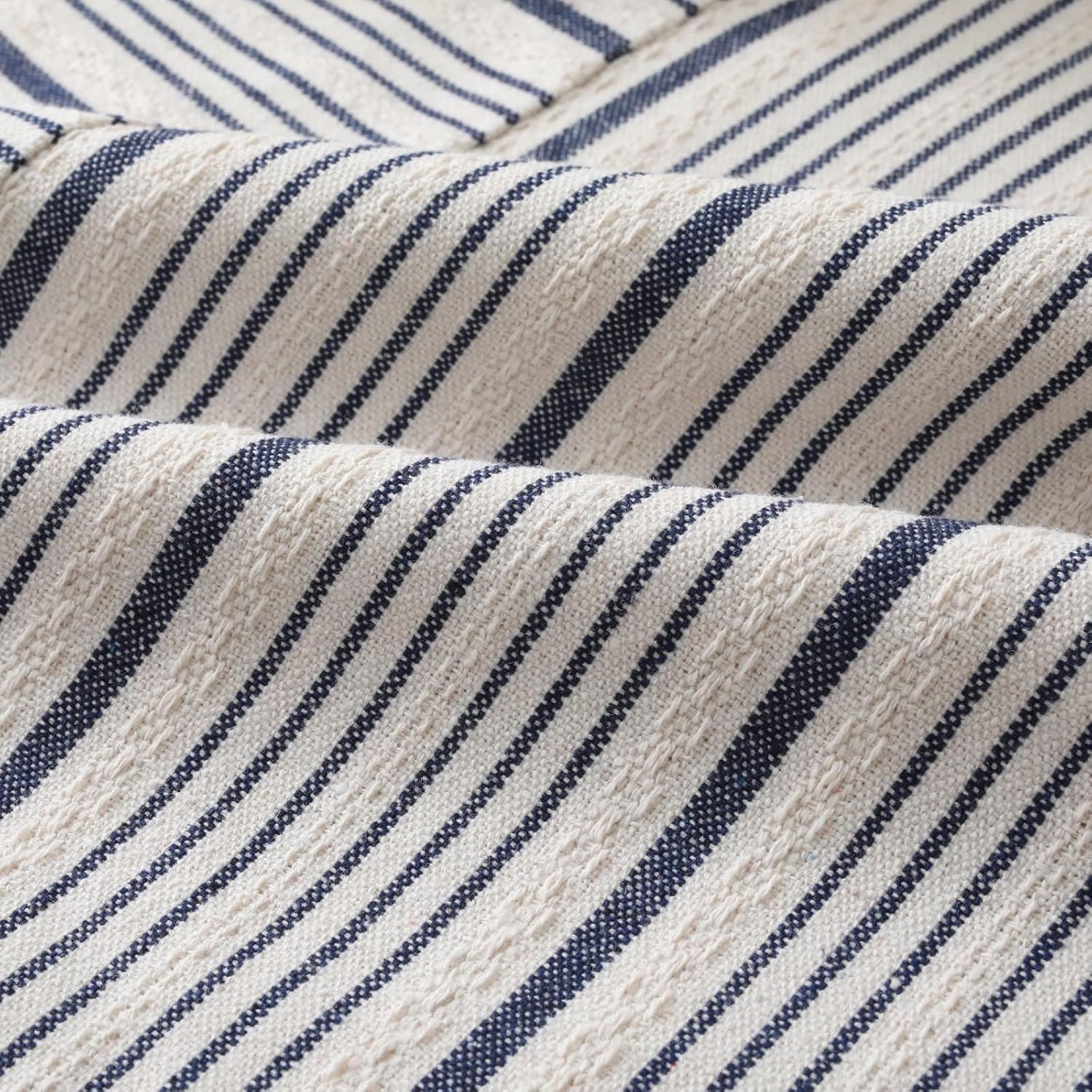 DWR Striped 3D Textured Weave Throw Pillow Covers 18x18 Set of 2, Polyester Cotton Blend in Navy, Modern Farmhouse Decorative Pillow Cases for Couch Sofa Bed Living Room