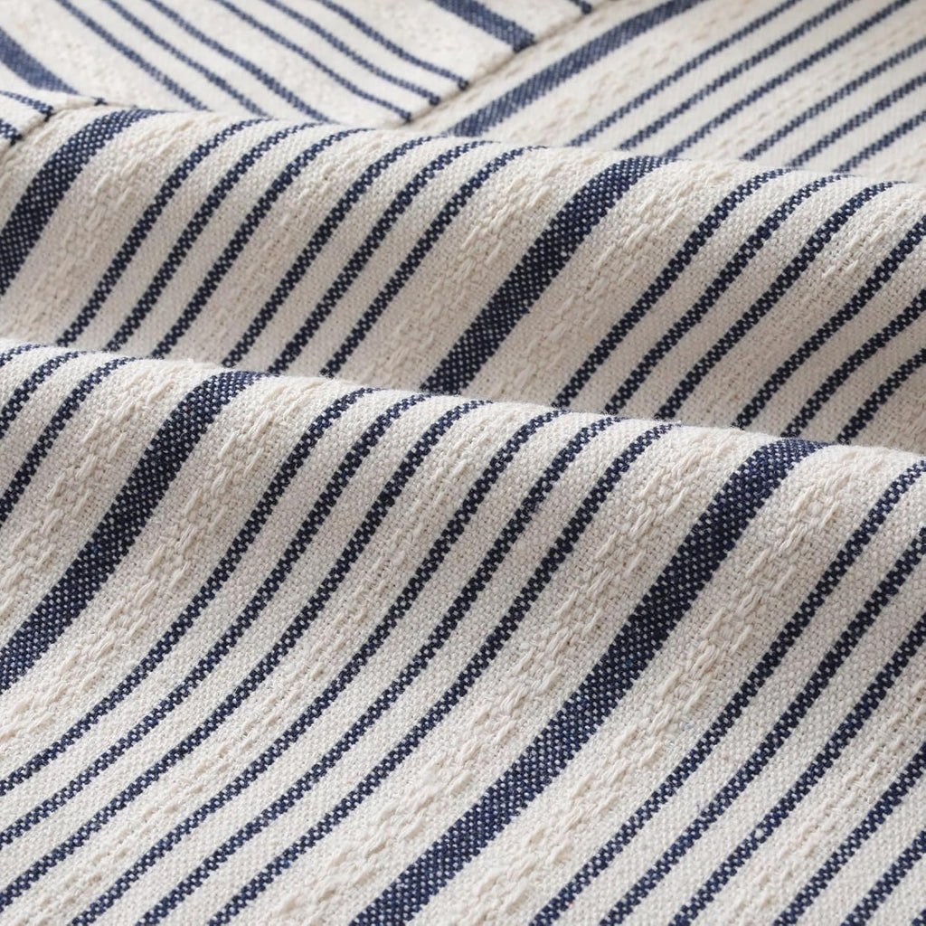 DWR Striped 3D Textured Weave Throw Pillow Covers 20x20 Set of 2, Polyester Cotton Blend in Navy, Modern Farmhouse Decorative Pillow Cases for Couch Sofa Bed Living Room